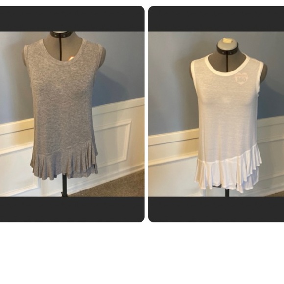 Time & Tru Lot of 2 Sleeveless Tee Shirts Long With Ruffle bottom Size Small - Picture 1 of 9